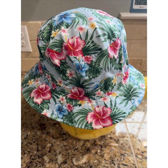 PUKKA Blue Hawaiian Tropical Palm Floral Flower Bucket Hat Accessory Adult S/M - Picture 6 of 11